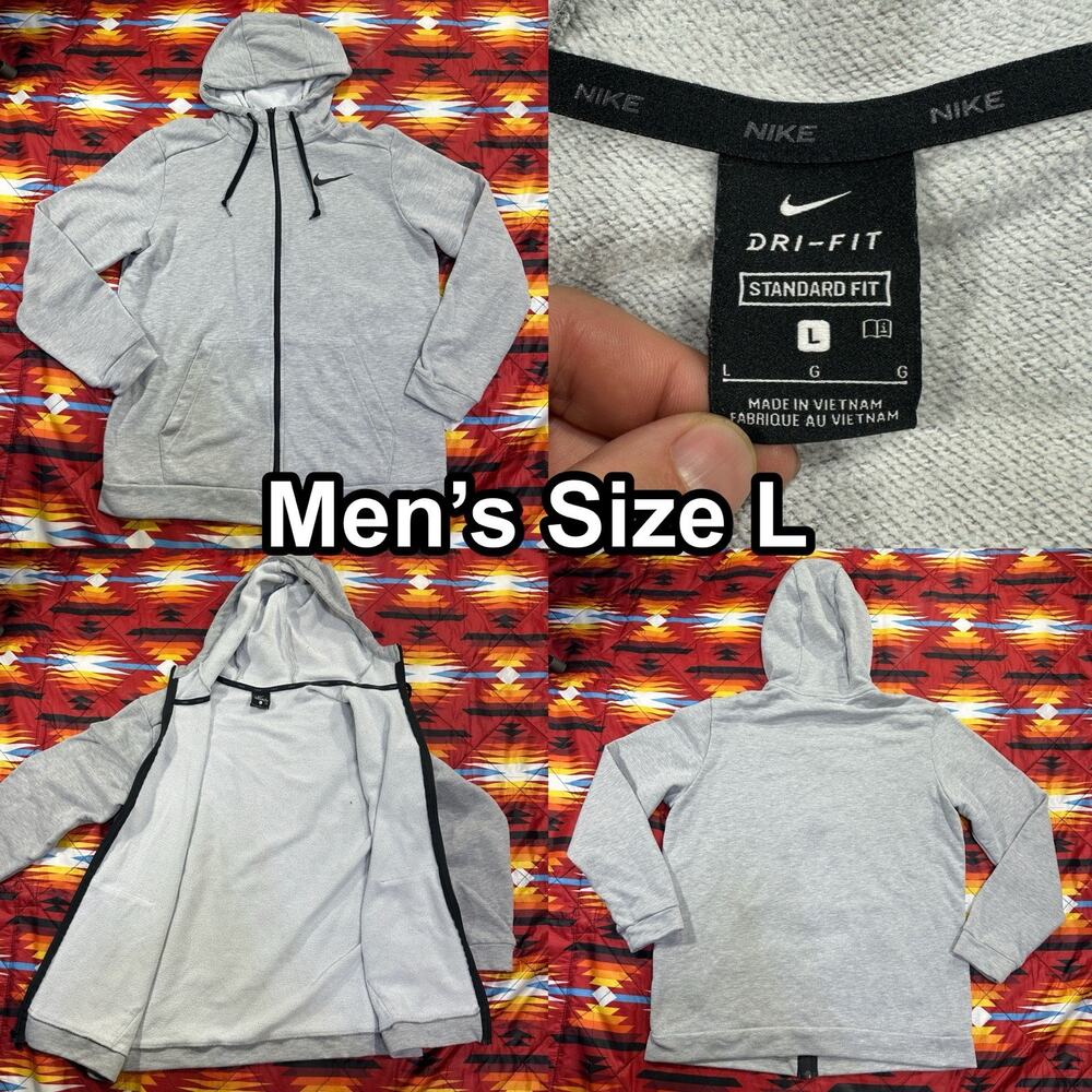 Nike Dri-FIT Standard Fit Gray Hoodie Full Zip Sweater Men’s Sz Large CJ4317-063